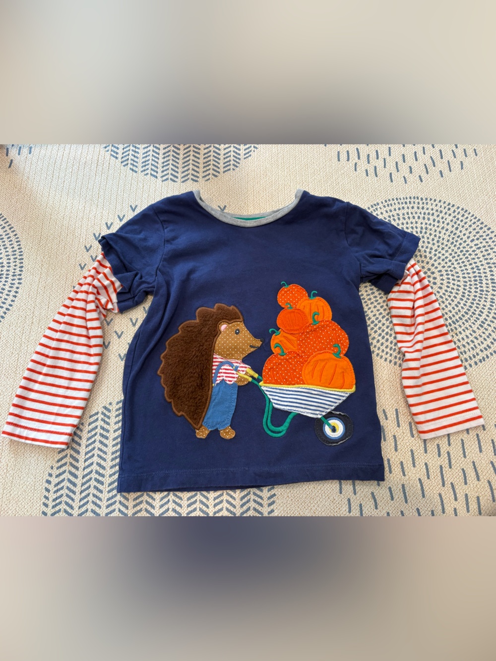 Navy Hedgehog & Pumpkin Layered-Look Long Sleeve Tee - Kids